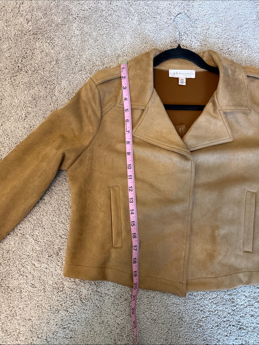 Philosophy soft faux suede moto jacket in camel - Picture 9 of 13